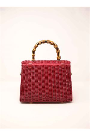 borsa in midollino intrecciato con manico in bamboo Laboratorio Capri | 115ROSSO